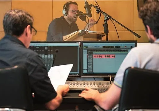 Voice artists recording in the studio
